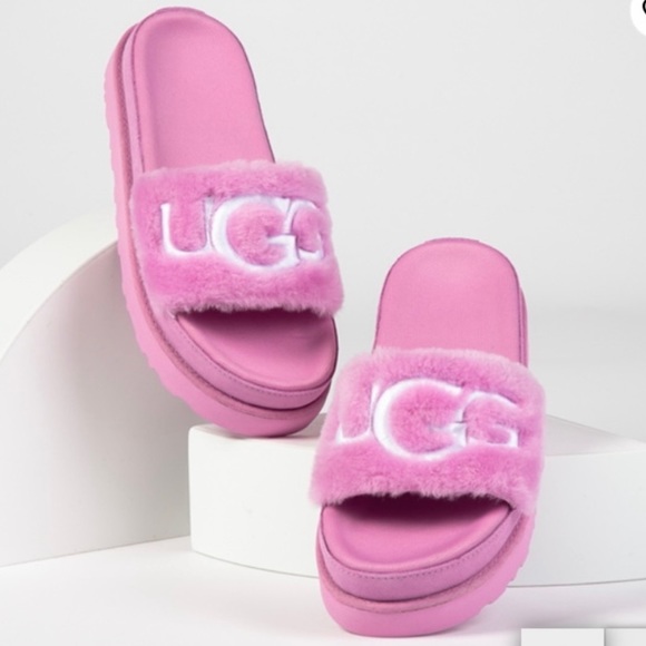 UGG Shoes - New! UGG Laton Fur "Wildflower" Women's Slides Slippers Size: 9 Pink